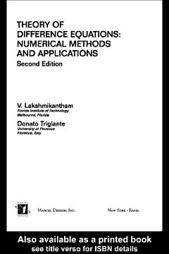 Theory Of Difference Equations Numerical Methods And Applications