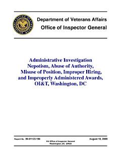 Administrative Investigation -- Nepotism, Abuse of Authority, Misuse of Position, Improper Hiring, and Improperly Administered Awards, OI&T, Washington, D. C.