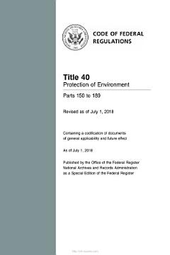 2018 CFR Annual Print Title 40 Protection of Environment - Parts 150 to 189