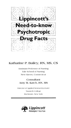 Lippincott\'s Need-to-know Psychotropic Drug Facts